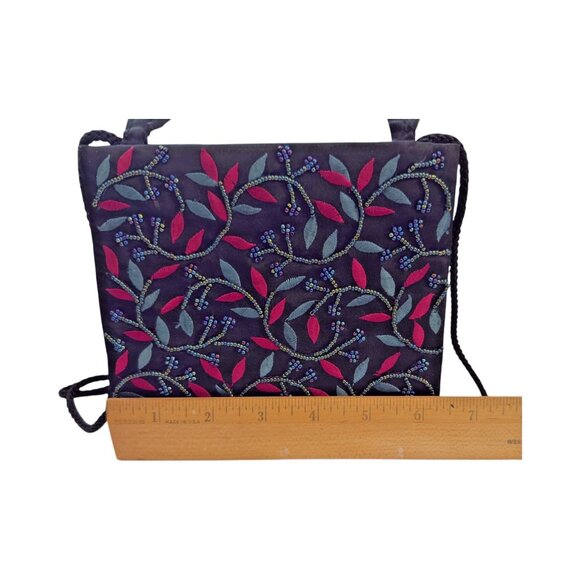 Vintage La Regale Handbag Beaded Embroidered Black Satin Shoulder Strap Handles - Picture 9 of 11